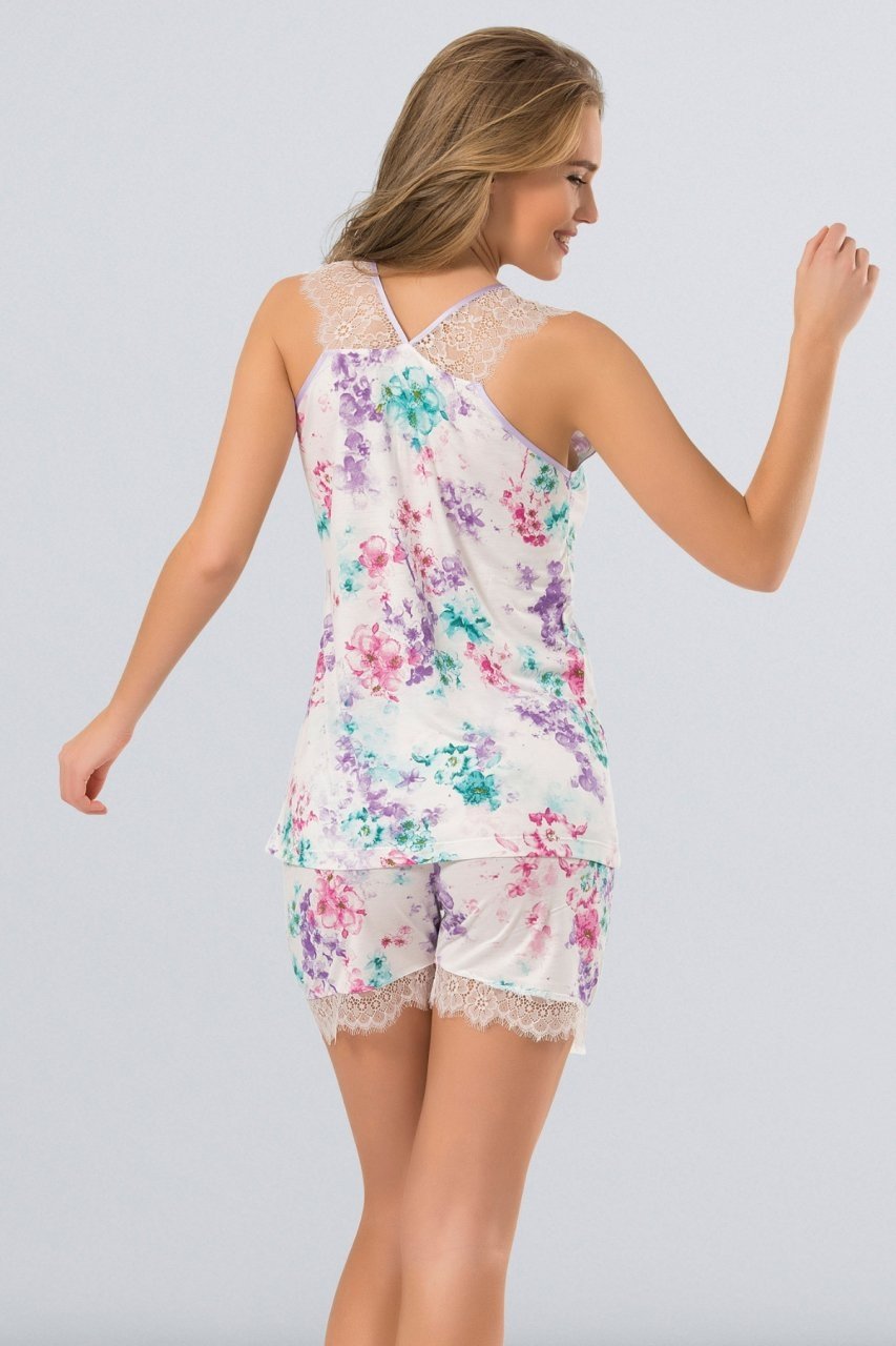 Çiçekli Desenli Kadın Pijama Takımı Türen 3266 - Yeşil