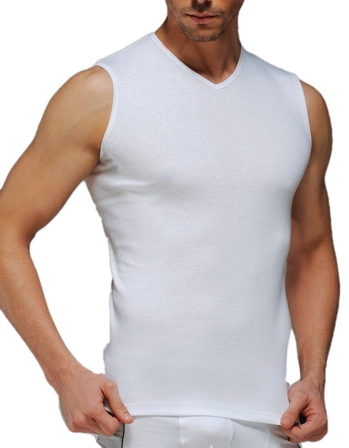 Ribana V Yaka Kolsuz Atlet Siyah Pamuk Çift Kaplan 921 - Beyaz