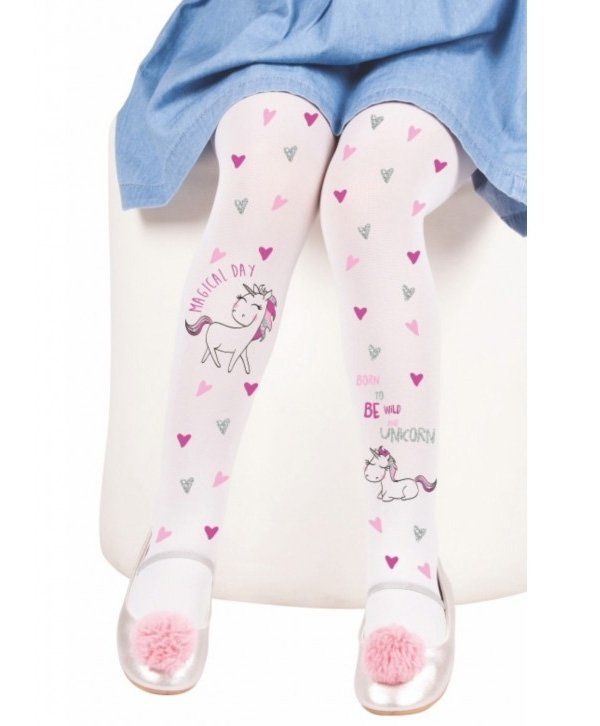 Renkli Desenli Kaydırmaz Taban Çocuk Külotlu Çorap Daymod 2125144 - Beyaz