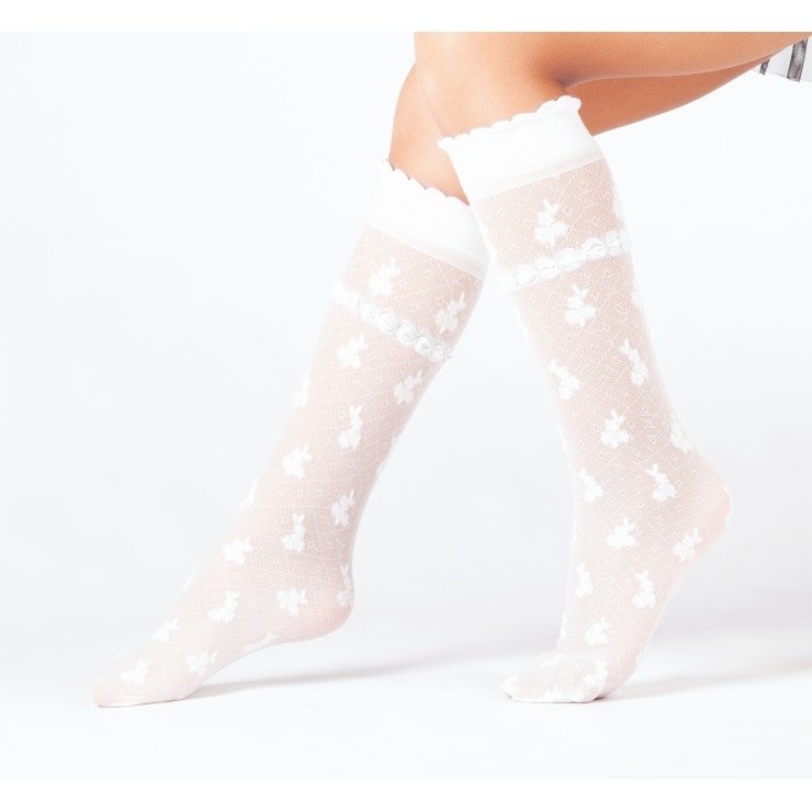 Pamuklu Kaydırmaz Taban Çocuk Diz Altı Çorap Daymod 2222007 - Beyaz