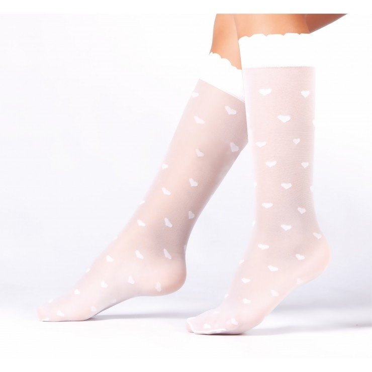 Yüksek Pamuklu Kalpli Çocuk Dizaltı Çorap Daymod 2222006 - Beyaz