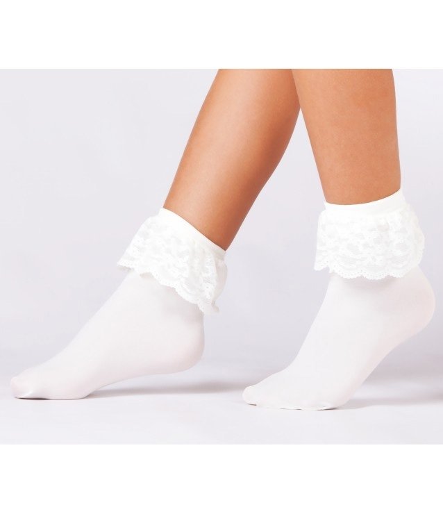Pamuklu Lastik Konforu Dantelli Çocuk Soket Çorap Daymod 2521007 - Krem