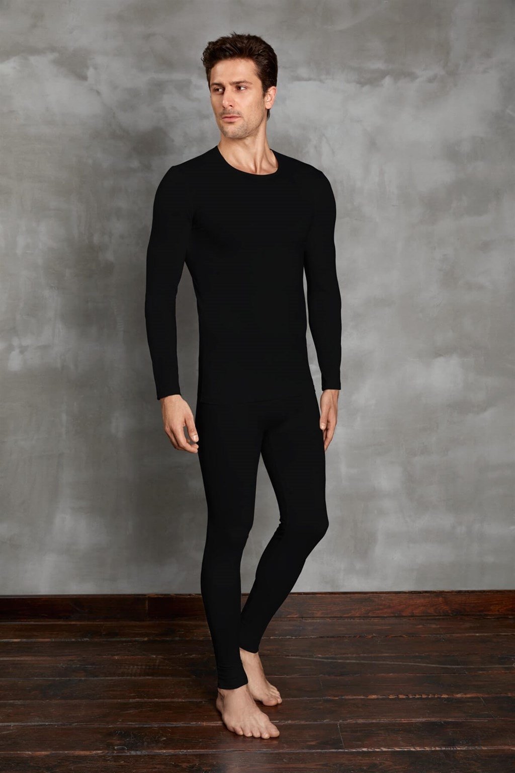 Fırçalı İç Yüzeyli Uzun Kollu T-Shirt Doreanse 2990 - Siyah