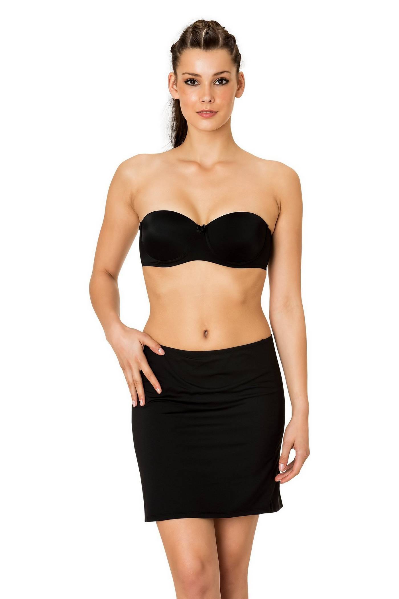 Kaygan Viskon Bel Lastikli Mini Jupon Emay 505 - Siyah