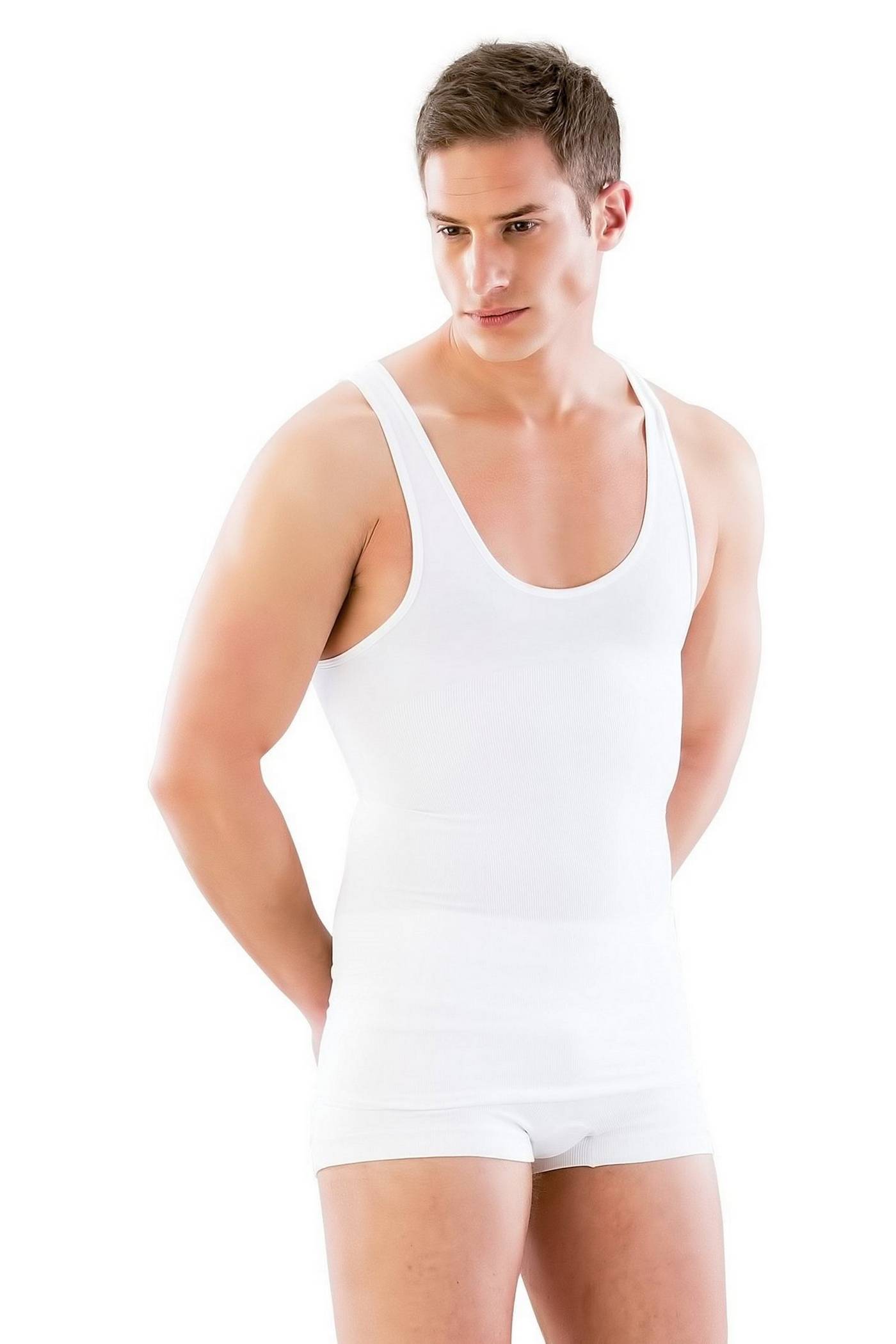 Pamuklu Ribana U Yaka Erkek Atlet Emay 1002 - Beyaz