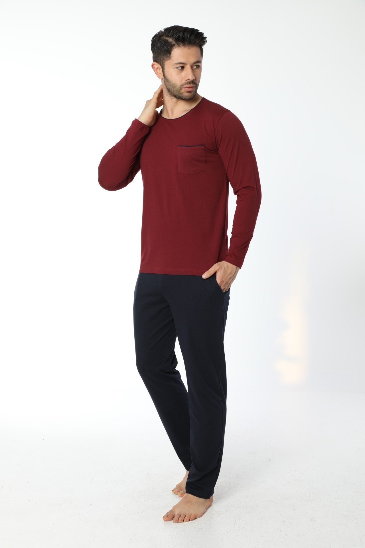 Bordo Uzun Kollu Pijama Takımı Öztaş 12052 - Bordo