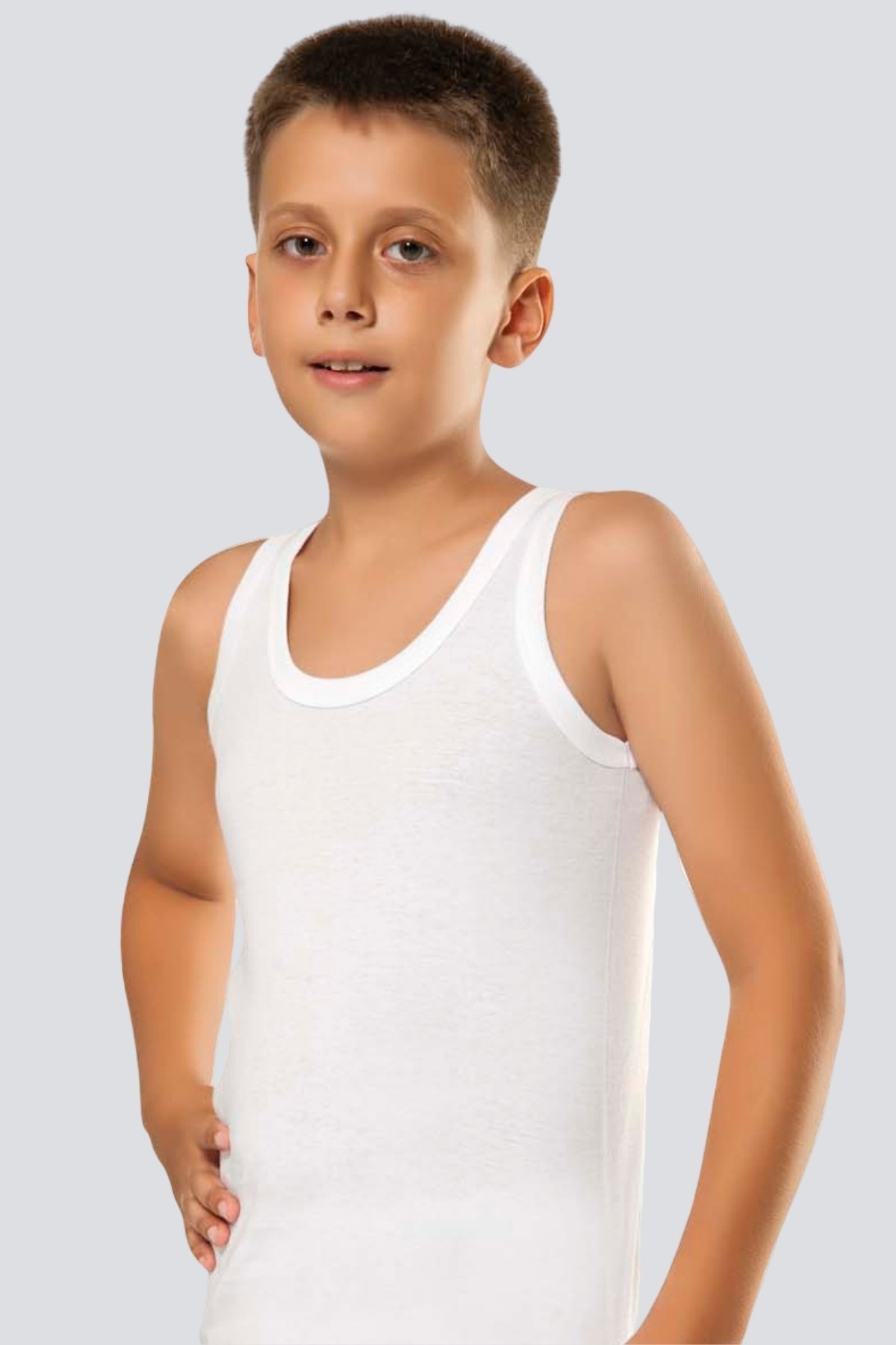 Pamuklu Esnek Kesim Erkek Çocuk Atlet Türen 303 - Beyaz