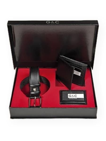 Somon Renkli Dayanıklı Kemer Cüzdan Seti G & C Collection 515 - Siyah