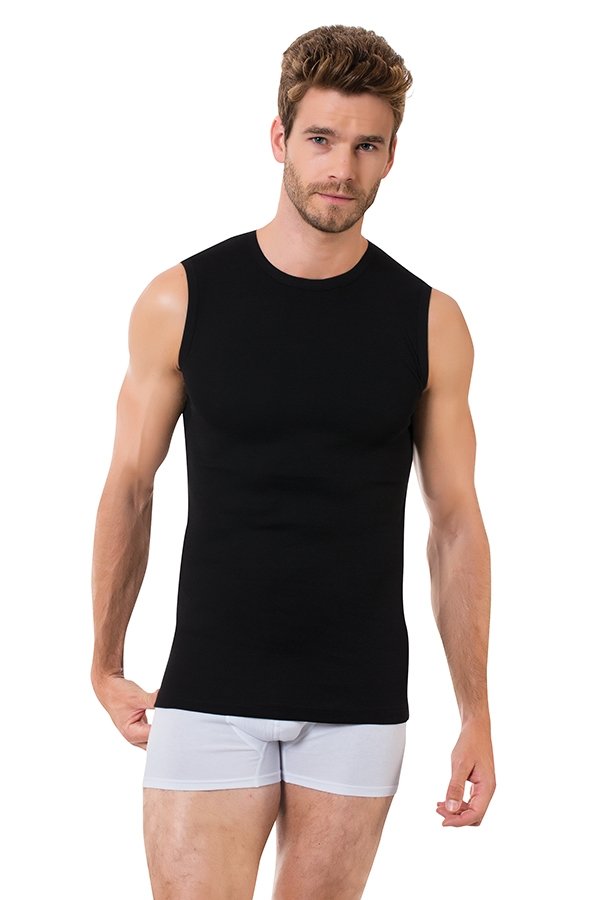 Ribana Kolsuz Sıfır Yaka Erkek Atlet Öztaş 1044 - Siyah