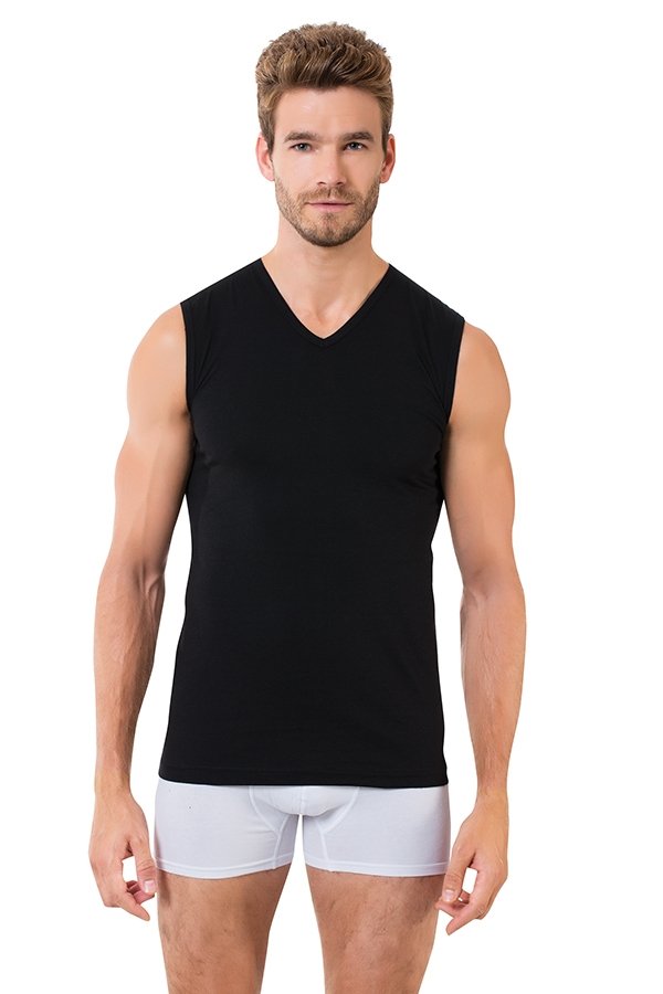 Pamuklu Siyah Kolsuz V Yaka Atlet Öztaş 1040 - Görsel