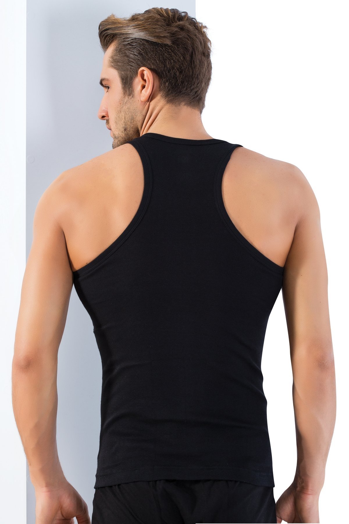 Pamuklu Kısa Kol Sporcu Atlet Lüx DRM 1008 - Siyah