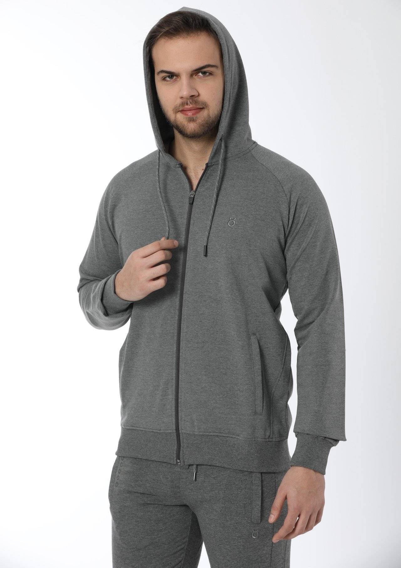 Kapşonlu Eşofman Takımı Penye Siyah Antrasit Öztaş 12501 - Antrasit