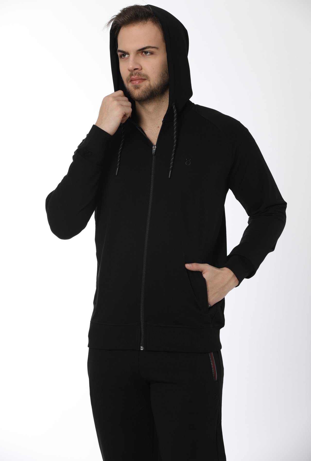 Kapşonlu Eşofman Takımı Penye Siyah Antrasit Öztaş 12501 - Lacivert