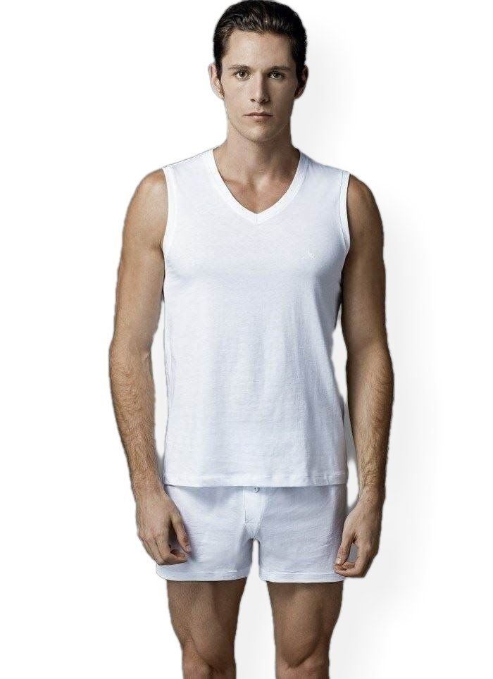 Pamuklu Kolsuz V Yaka Erkek Atlet Eros 031 - Beyaz