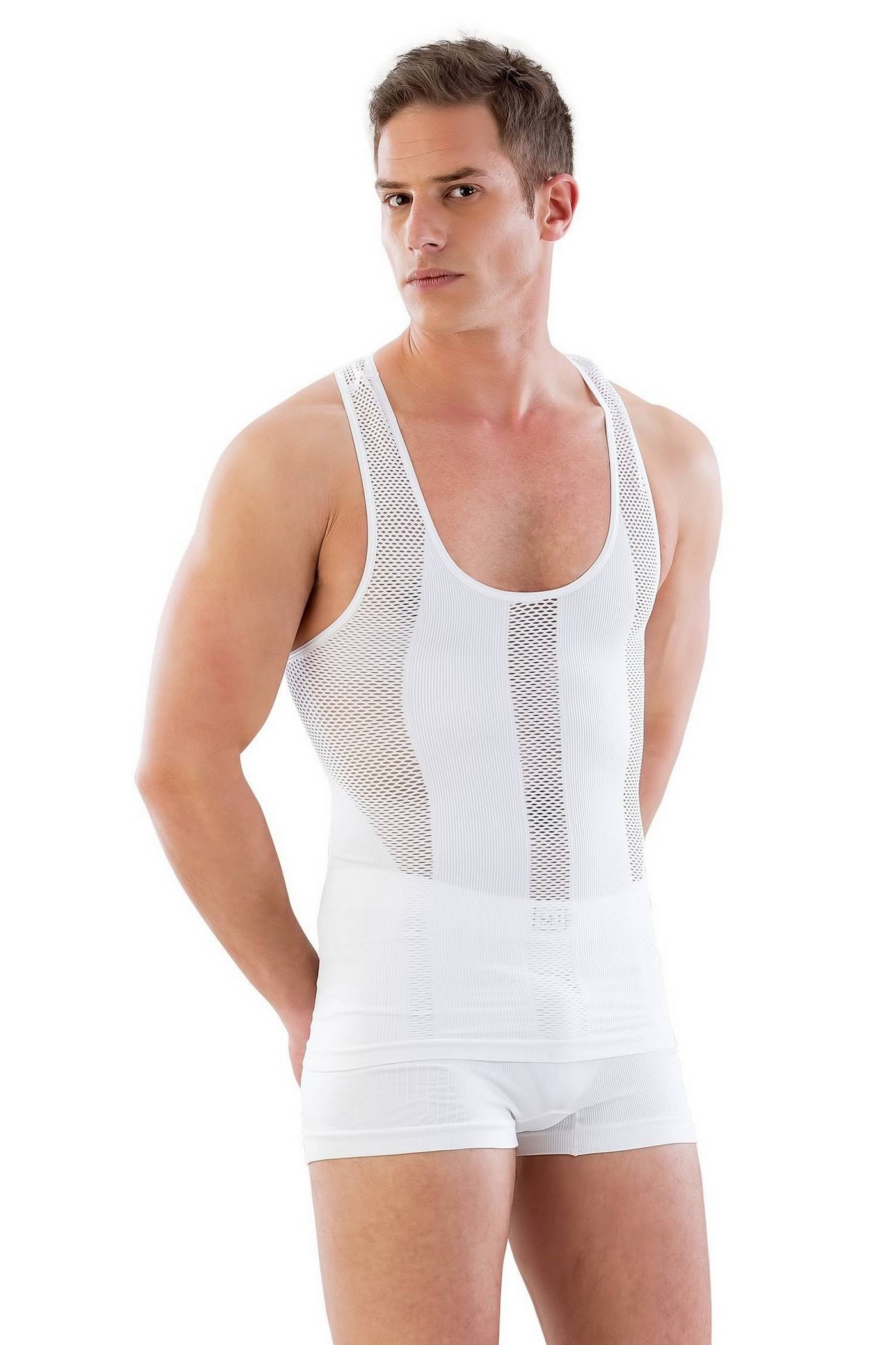 Ribana Kesim Siyah Fantezi Erkek Atlet Korse Emay 1009 - Beyaz