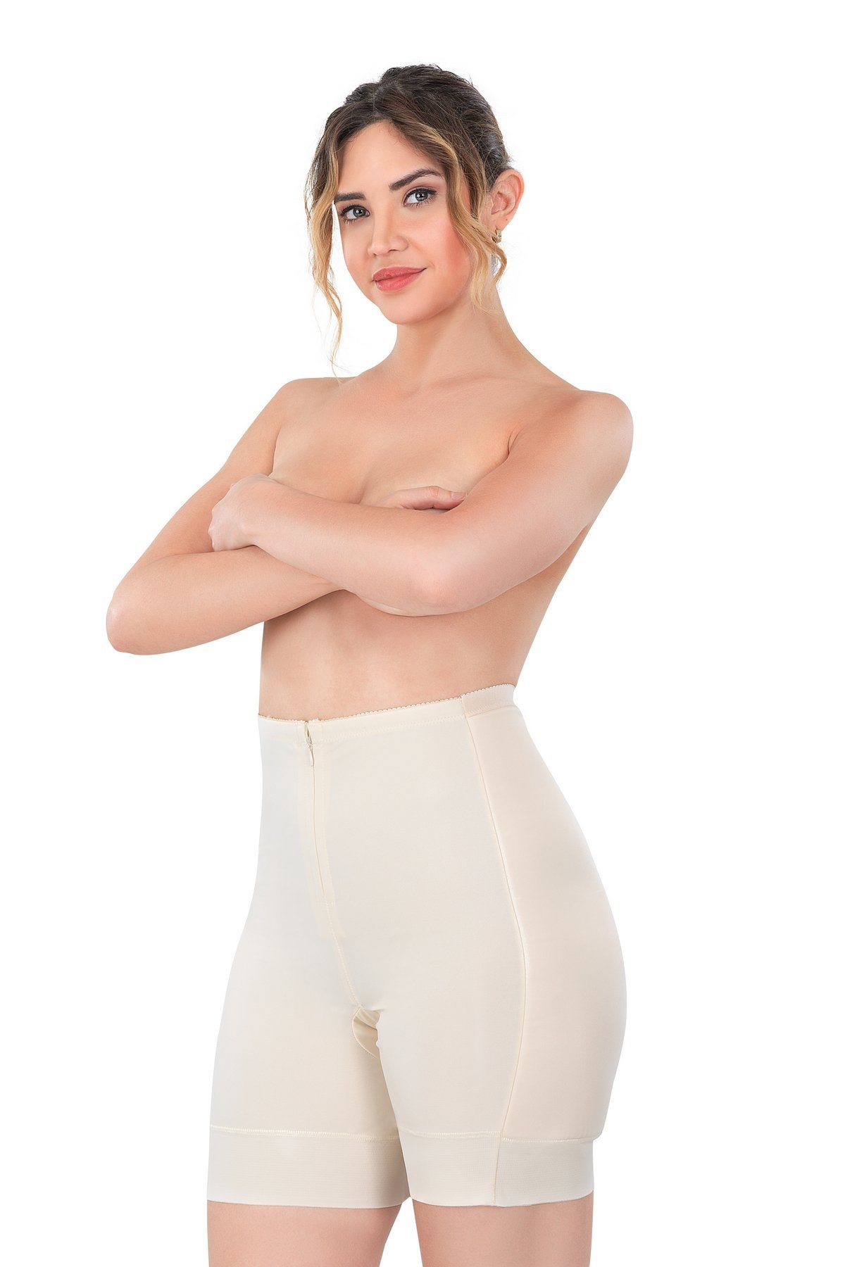 Fermuarlı Paçalı Pop Up Korse Siyah Emay 2838 - Ten