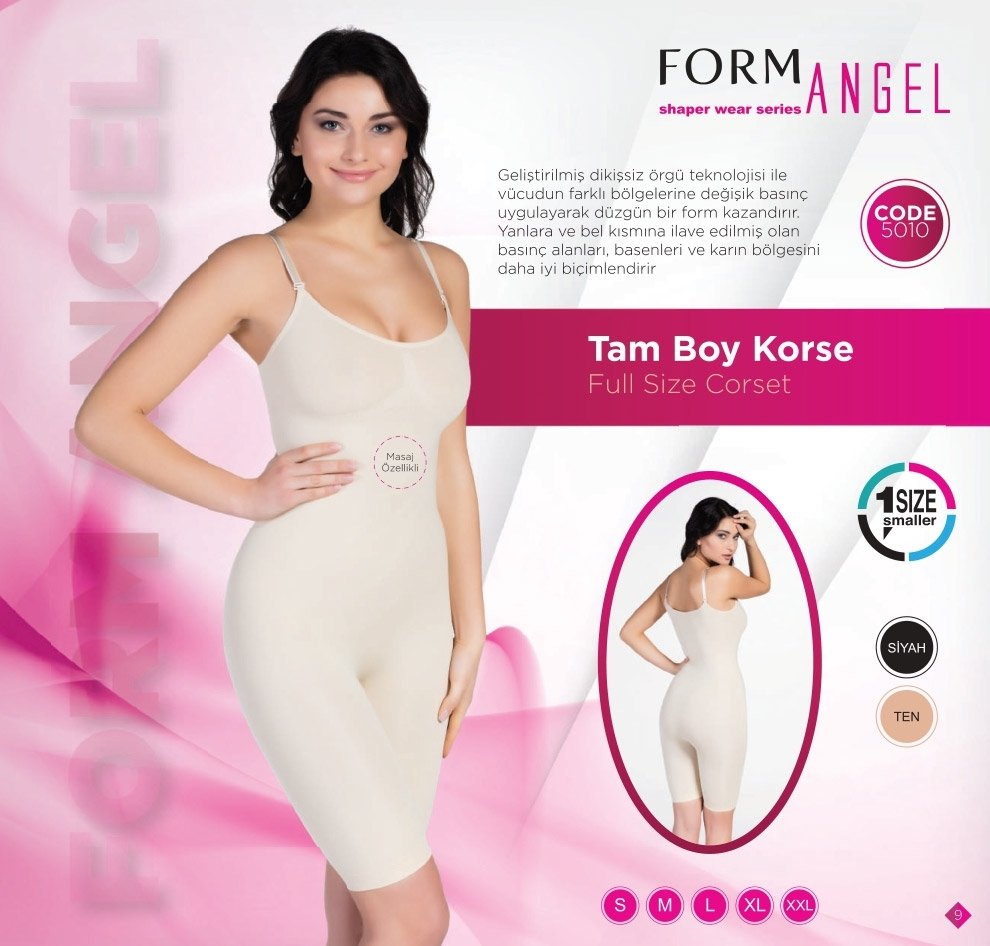 Dikişsiz Yüksek Bel Tam Boy Korse Form Angel 5010 - Ten