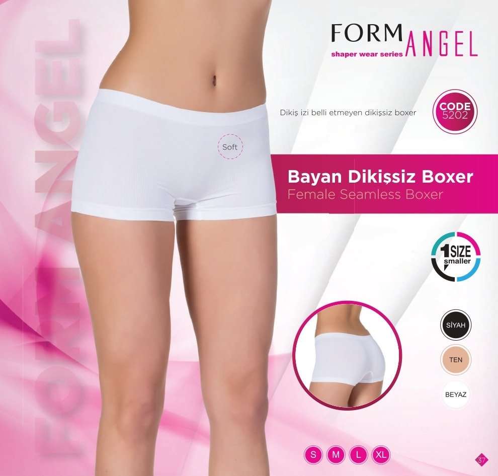 Dikişsiz Uzun Paça Kadın Boxer Form Angel 5202 - Beyaz