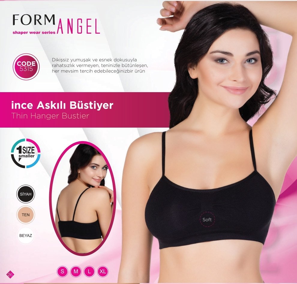 Balensiz Dantel Detaylı İnce Askılı Büstiyer Form Angel 5315 - Siyah