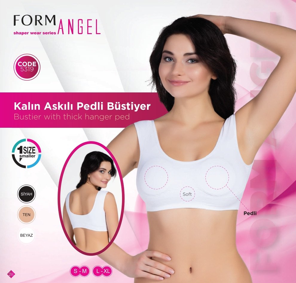 Kalın Askılı Pedli Büstiyer Form Angel 5319 - Beyaz