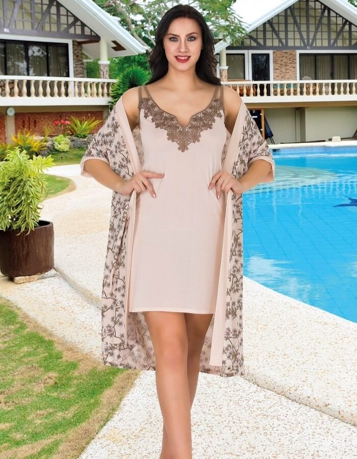 Lady Desenli Sabahlık ve Gecelik Takımı Lady 558