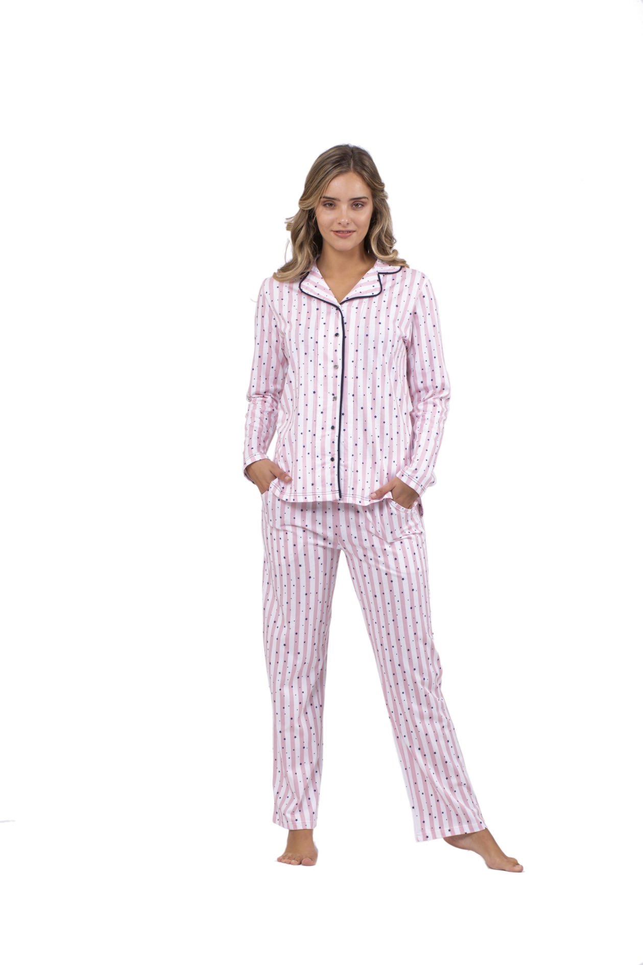 Çift Kaplan Pamuklu Gömlek Yaka Pijama Takımı Çift Kaplan 7713