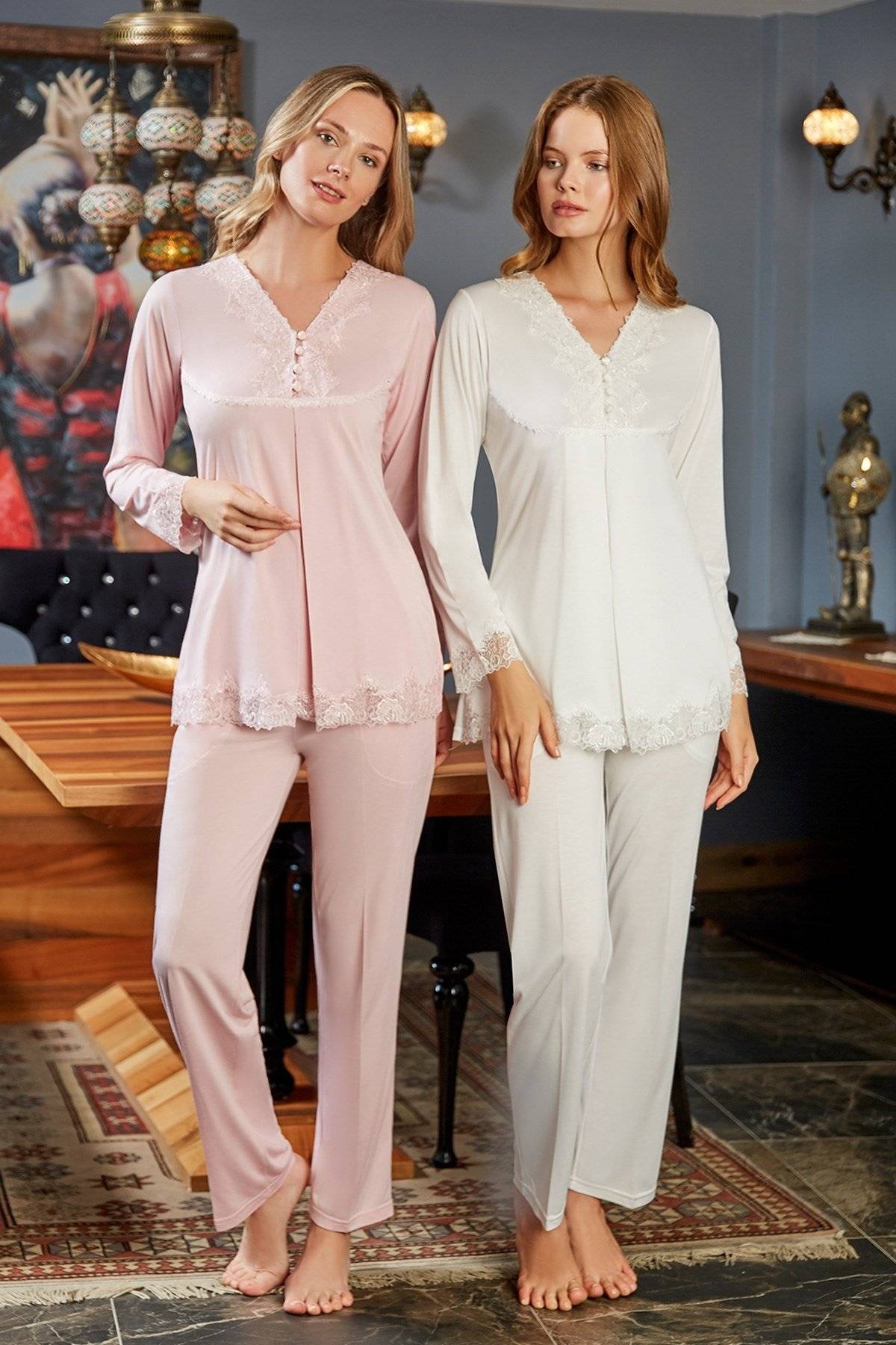 Bone Club Hamile Lohusa 3 Lü Pijama Sabahlık Takım Bone Club 5104 - Görsel 2