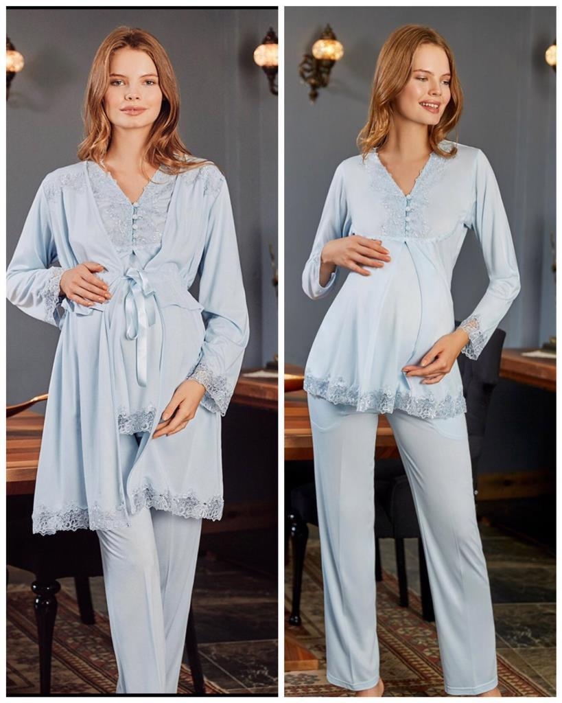Bone Club Hamile Lohusa 3 Lü Pijama Sabahlık Takım Bone Club 5104 - Görsel 3