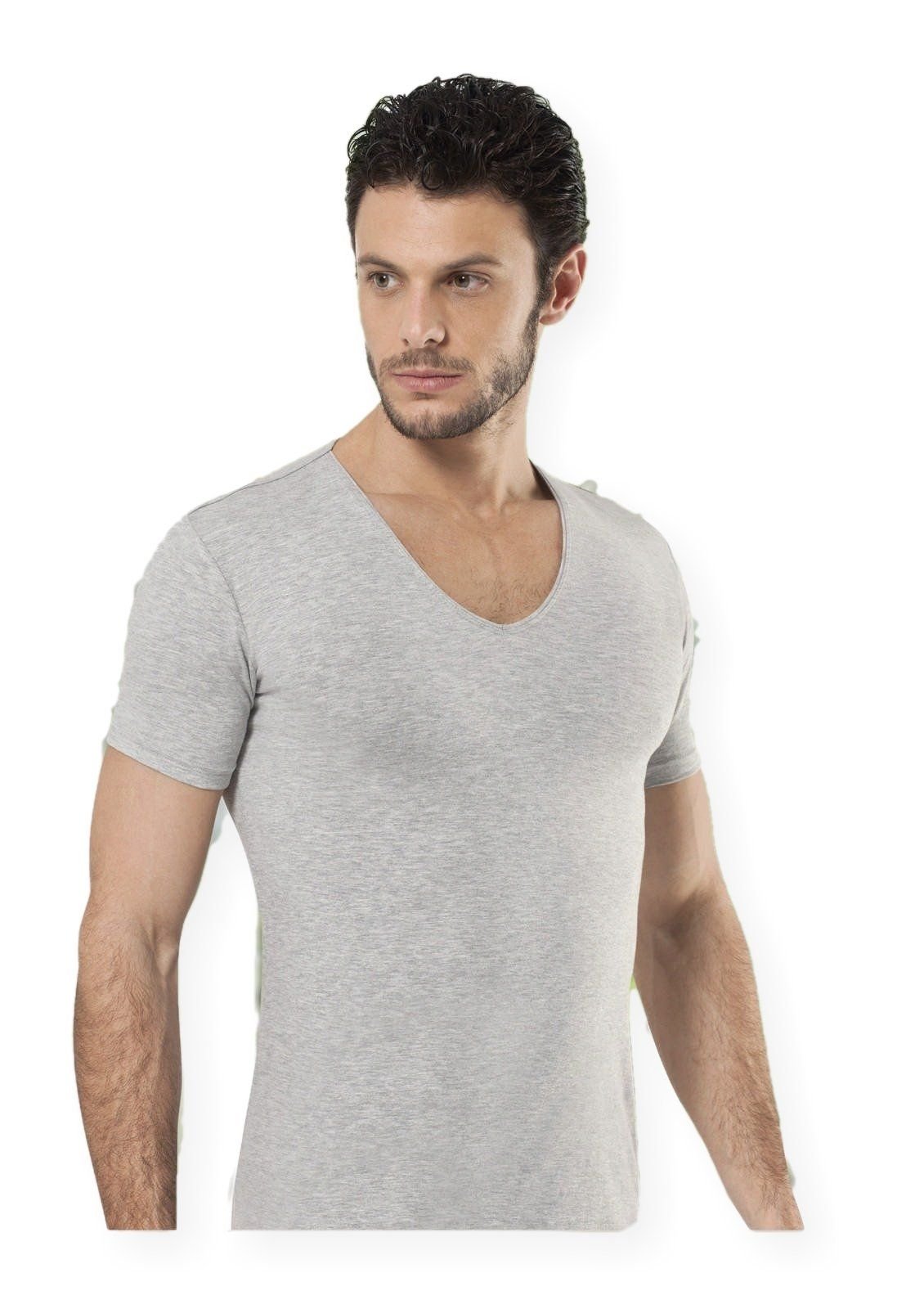 Pamuklu Derin Bisiklet Yaka Erkek Atlet HMD 715 - Gri