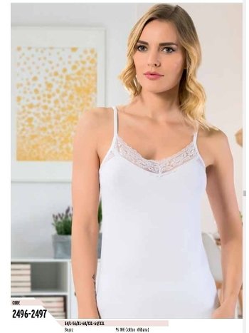 Pamuk Ribana Esnek Dantelli Atlet HMD 2496 - Beyaz