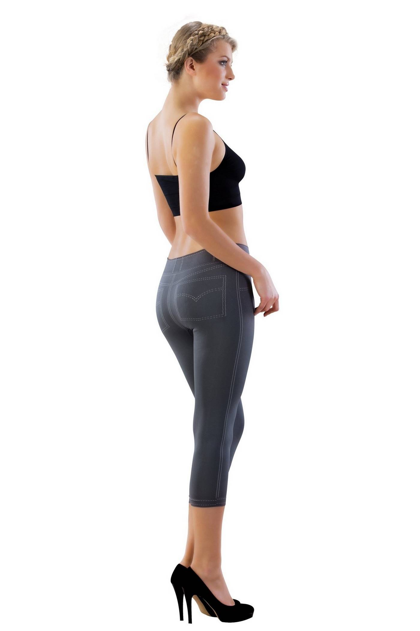 Esnek Yüksek Bel Dikişsiz Tayt Emay 3801 - Gri