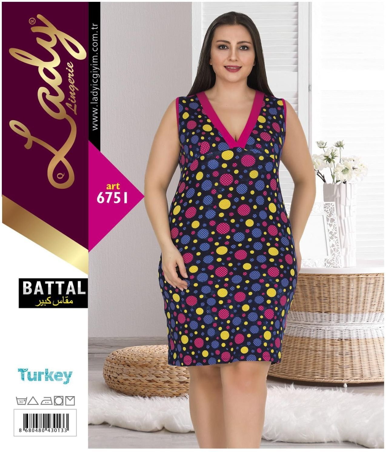 Lady Penye Kumaşlı Sıfır Kol Büyük Beden Gecelik Lady 6751 - Görsel 2