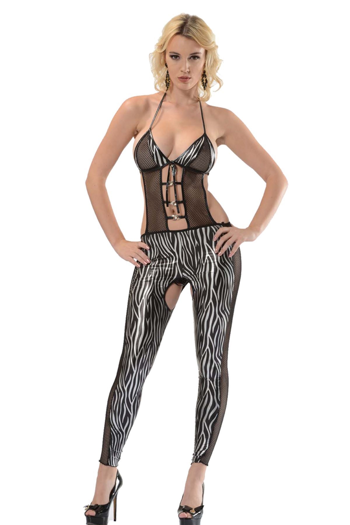 Zebra Desenli Lame Deri Fantezi Gece Elbisesi Sistina 490 - Zebra Desen