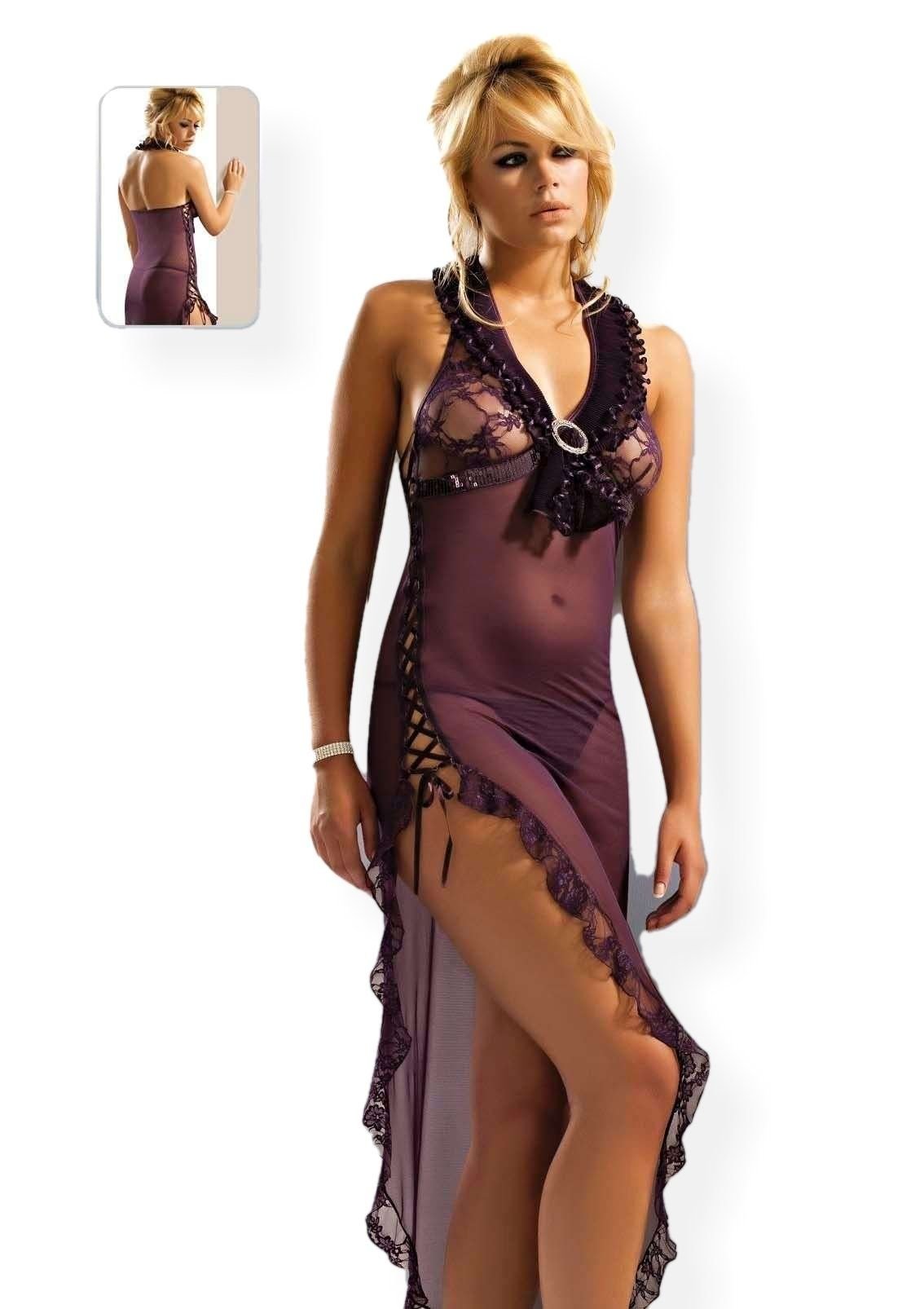 Fırfırlı Uzun Gecelik Siyah Kırmızı Mürdüm Le Jardin 2700 - Siyah