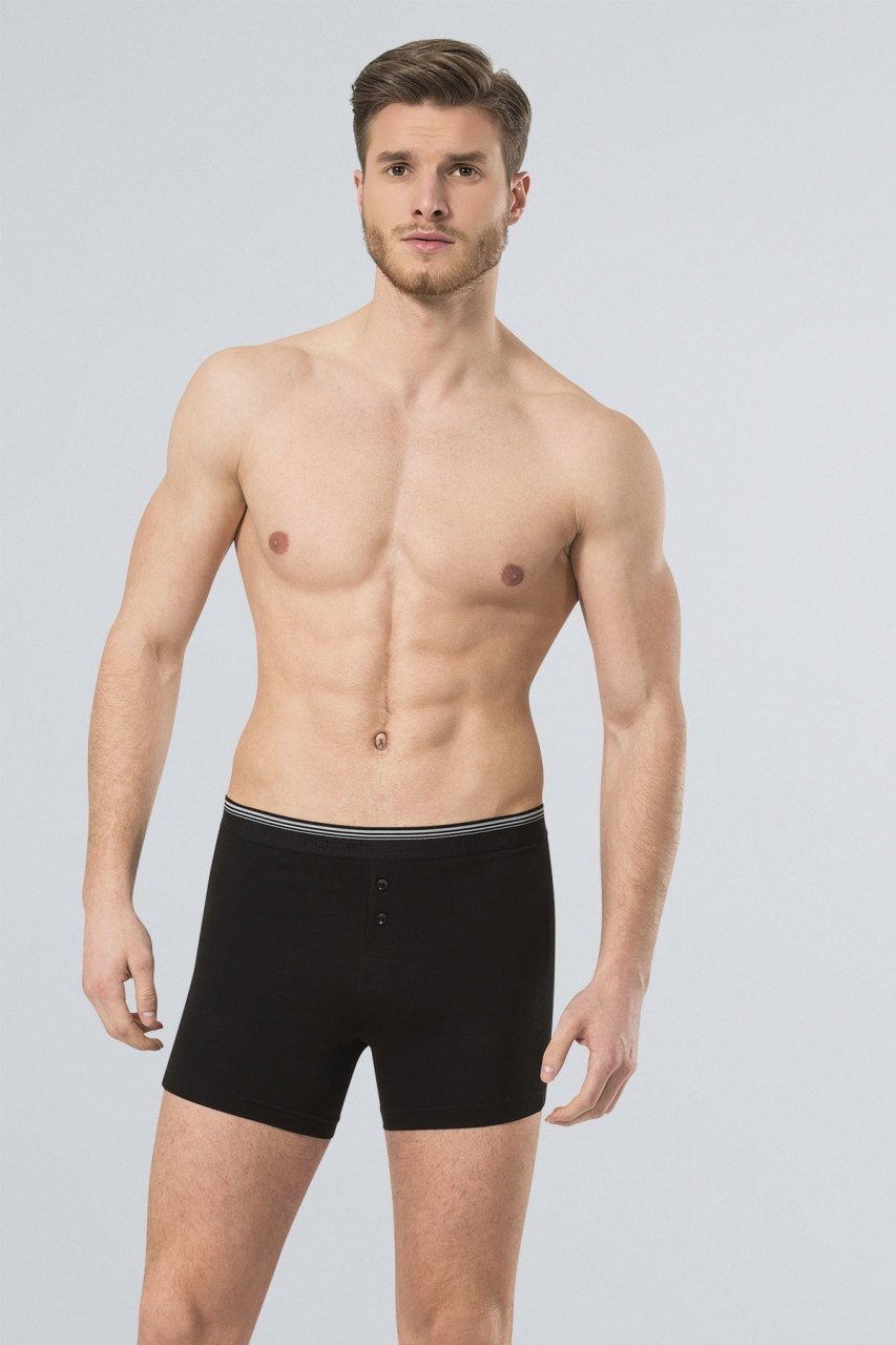 Pamuklu Esnek Bel Lastiği Düğmeli Boxer Türen 135 - Siyah