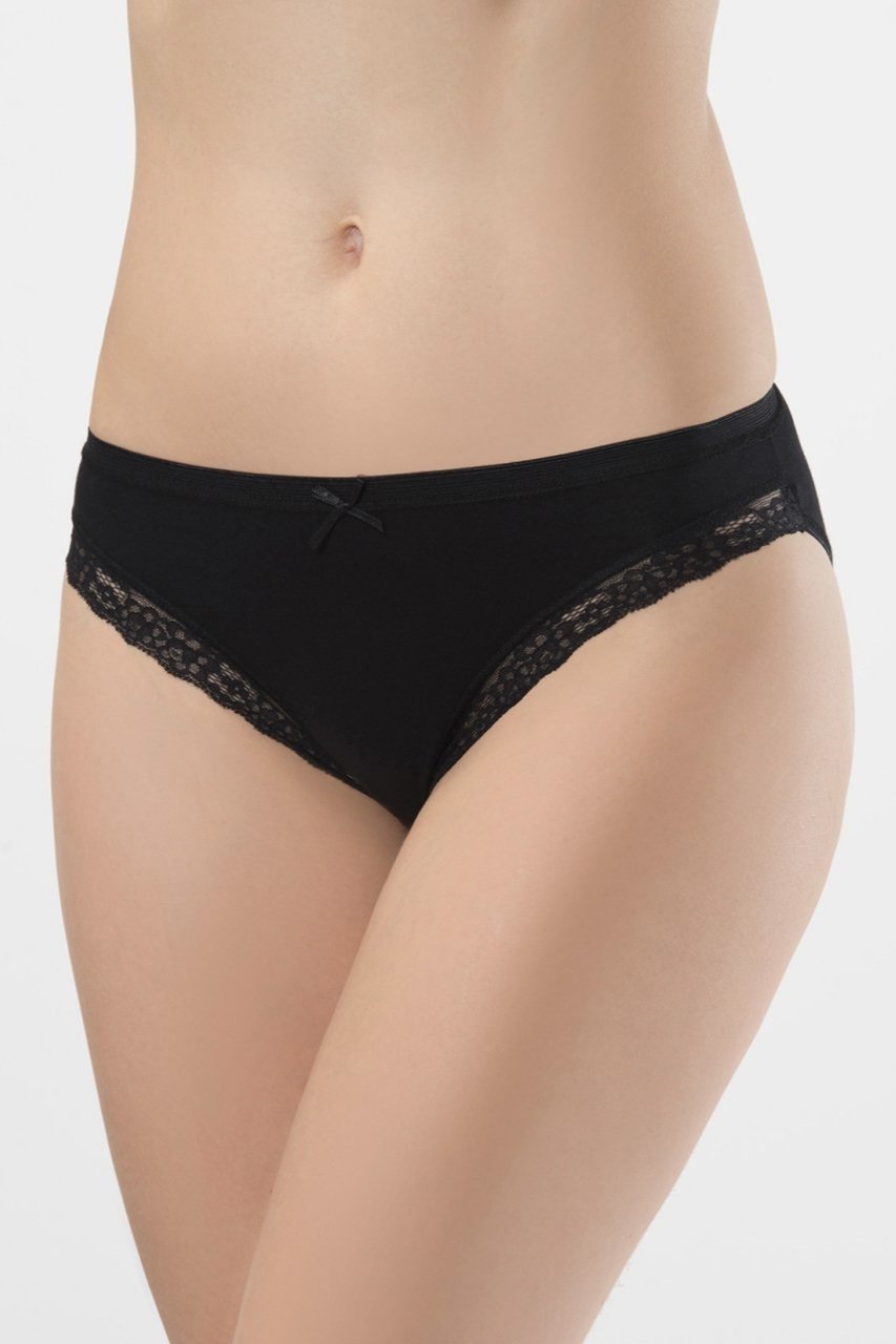 Likralı Yüksek Bel Bikini Slip Külot Türen 238 - Siyah