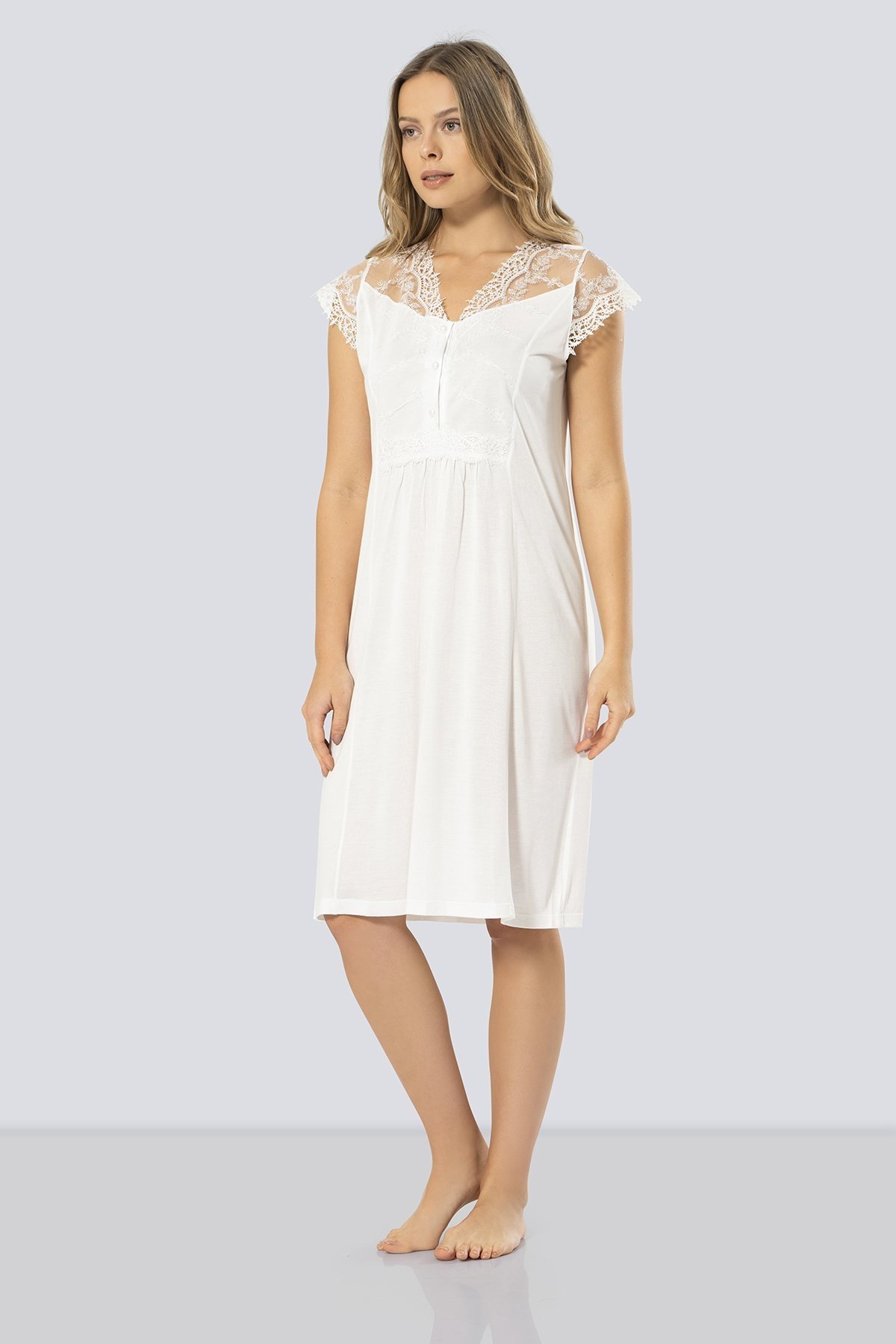 A Kesim Pamuklu Lohusa Hamile Gecelik Türen 3296 - Krem