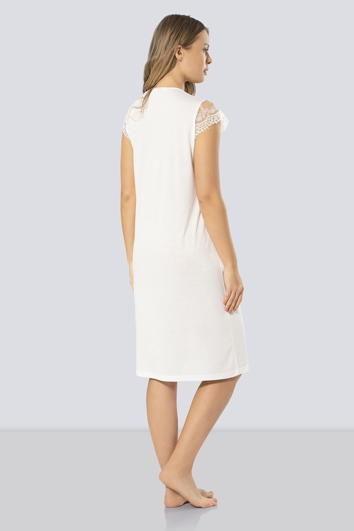 A Kesim Pamuklu Lohusa Hamile Gecelik Türen 3296 - Krem