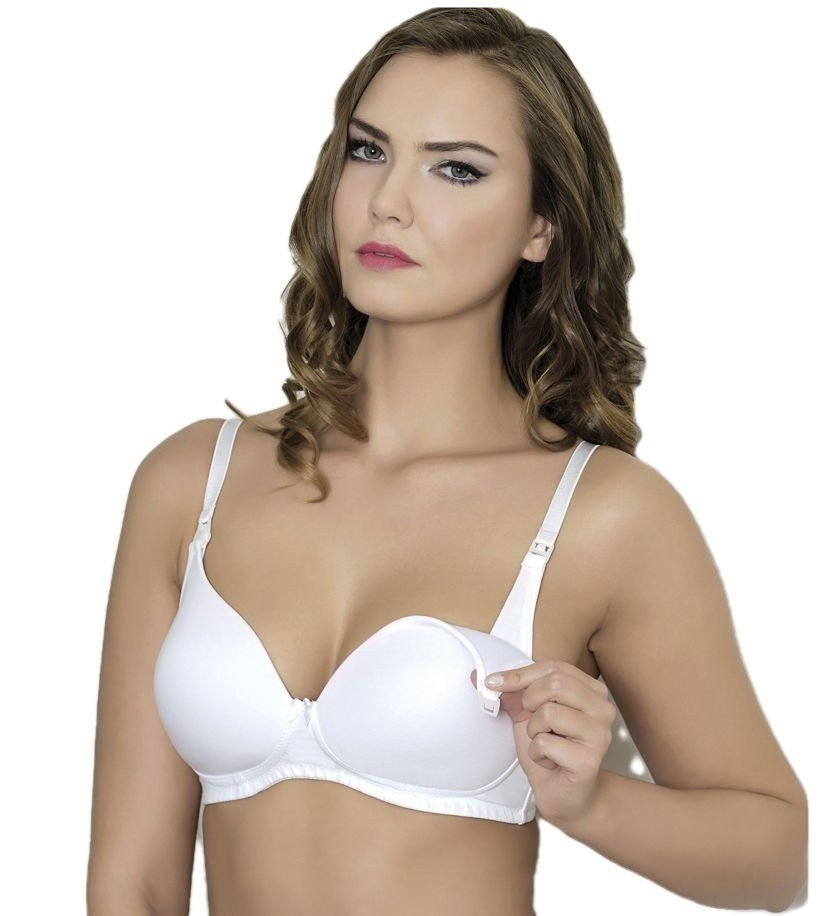 Pamuklu Astar ve Tek Elle Açılabilen Klipsli Emzirme Sütyeni Moonlight 10877 - Beyaz