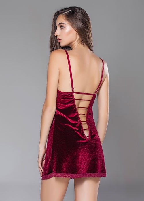 Kadife Dokulu Fantazi Bordo Gecelik Moonlight 288 - Bordo