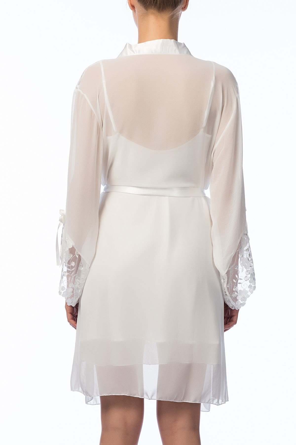 NBB Saten Dantel Biye Detaylı Gecelik Sabahlık Takım NBB 3820 - Görsel 5