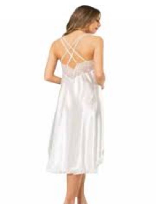 Saten Dantel Biye Detaylı Uzun Gecelik NBB 3297 - Ekru