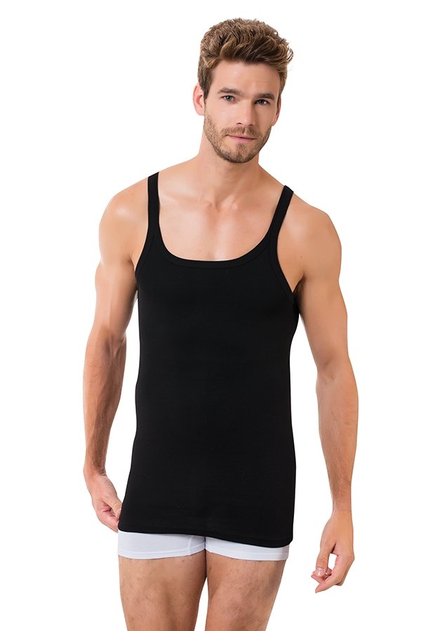 Öztaş Pamuklu Ribana V Yaka Siyah Atlet Öztaş 1094