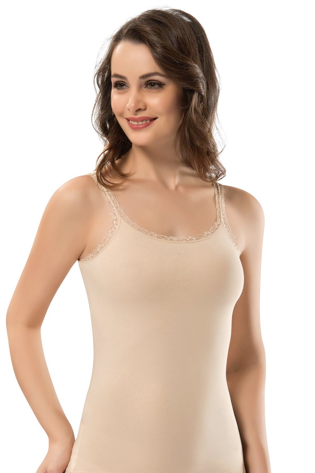 Pamuklu Dantelli Kaşkorse Atlet Erdem 2116 - Ten