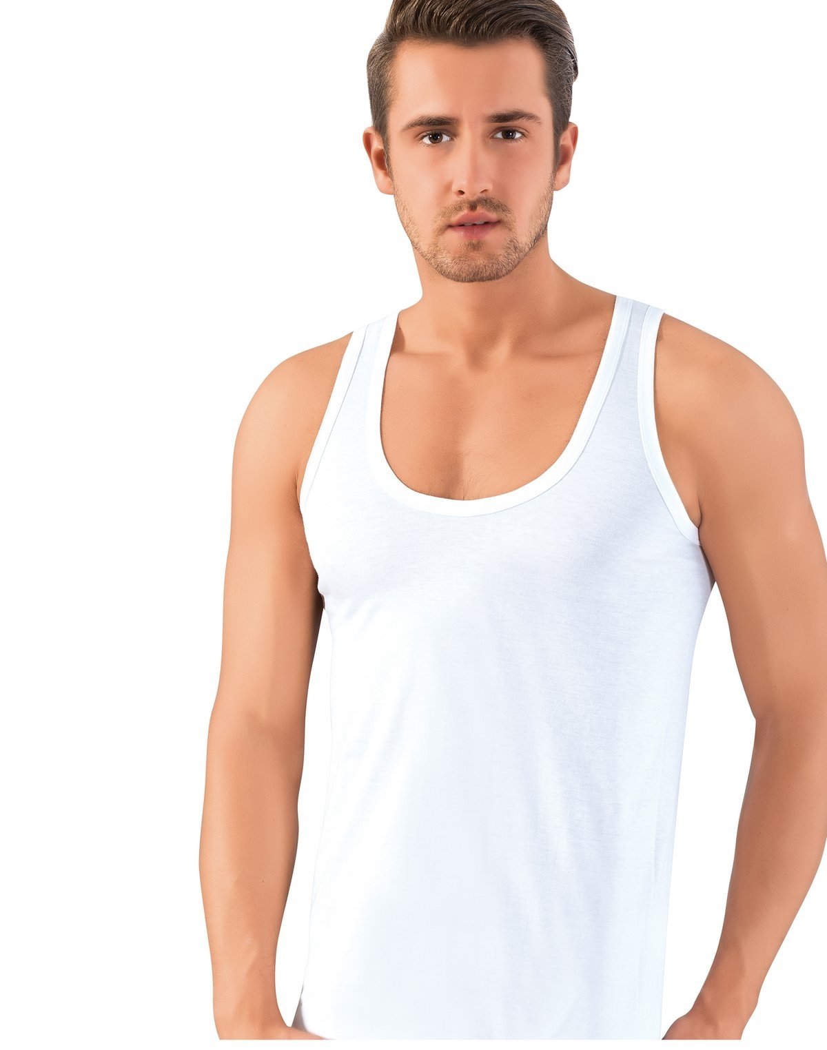 Pamuklu Elastan Kısa Kol Erkek Atlet Lüx DRM 155 - Beyaz