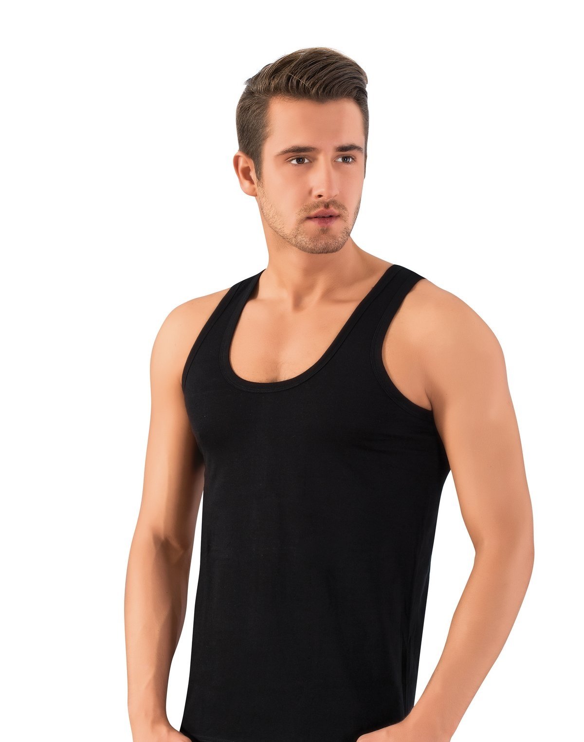 Pamuklu Elastan Kısa Kol Erkek Atlet Lüx DRM 155 - Siyah