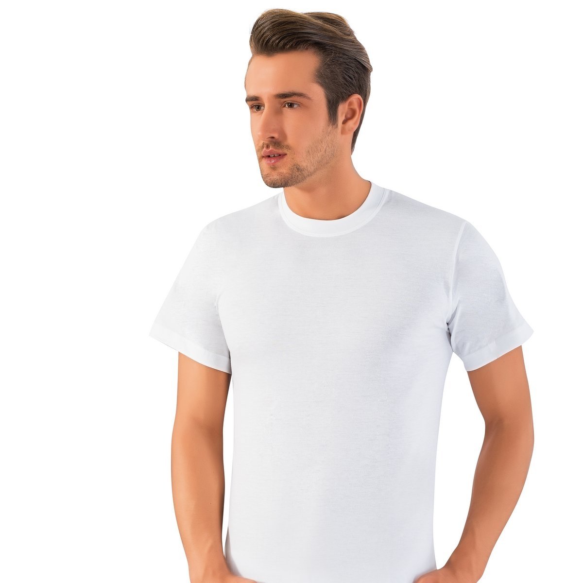 Pamuklu Ribana Sıfır Yaka Erkek Atlet Lüx DRM 179 - Beyaz