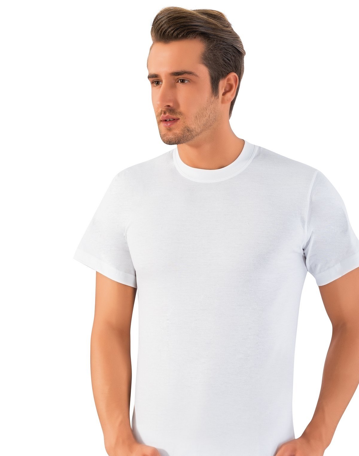 Pamuklu Ribana Sıfır Yaka Erkek Atlet Lüx DRM 179 - Beyaz