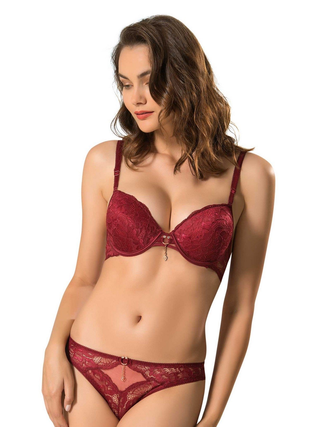 Silikonlu Taşlı Sütyen Takım Le Jardin 5040 - Bordo