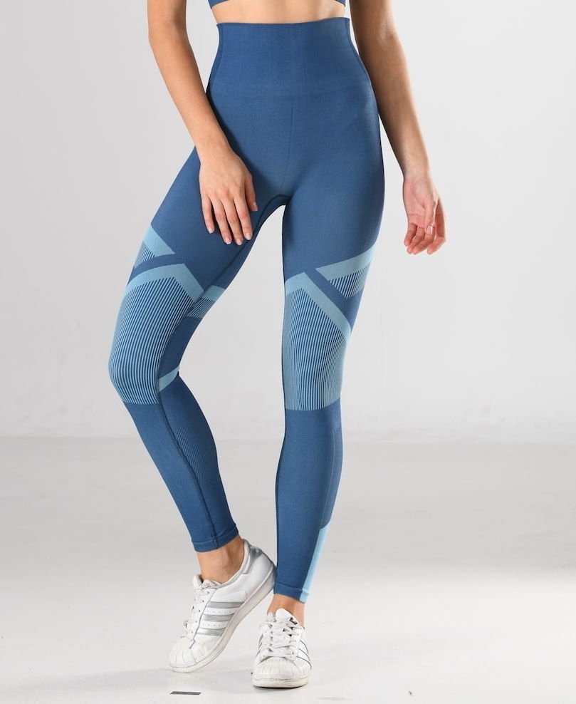 Dikişsiz Soft Spor Kadın Tayt Mavi Miss Fit 34549 - Mavi